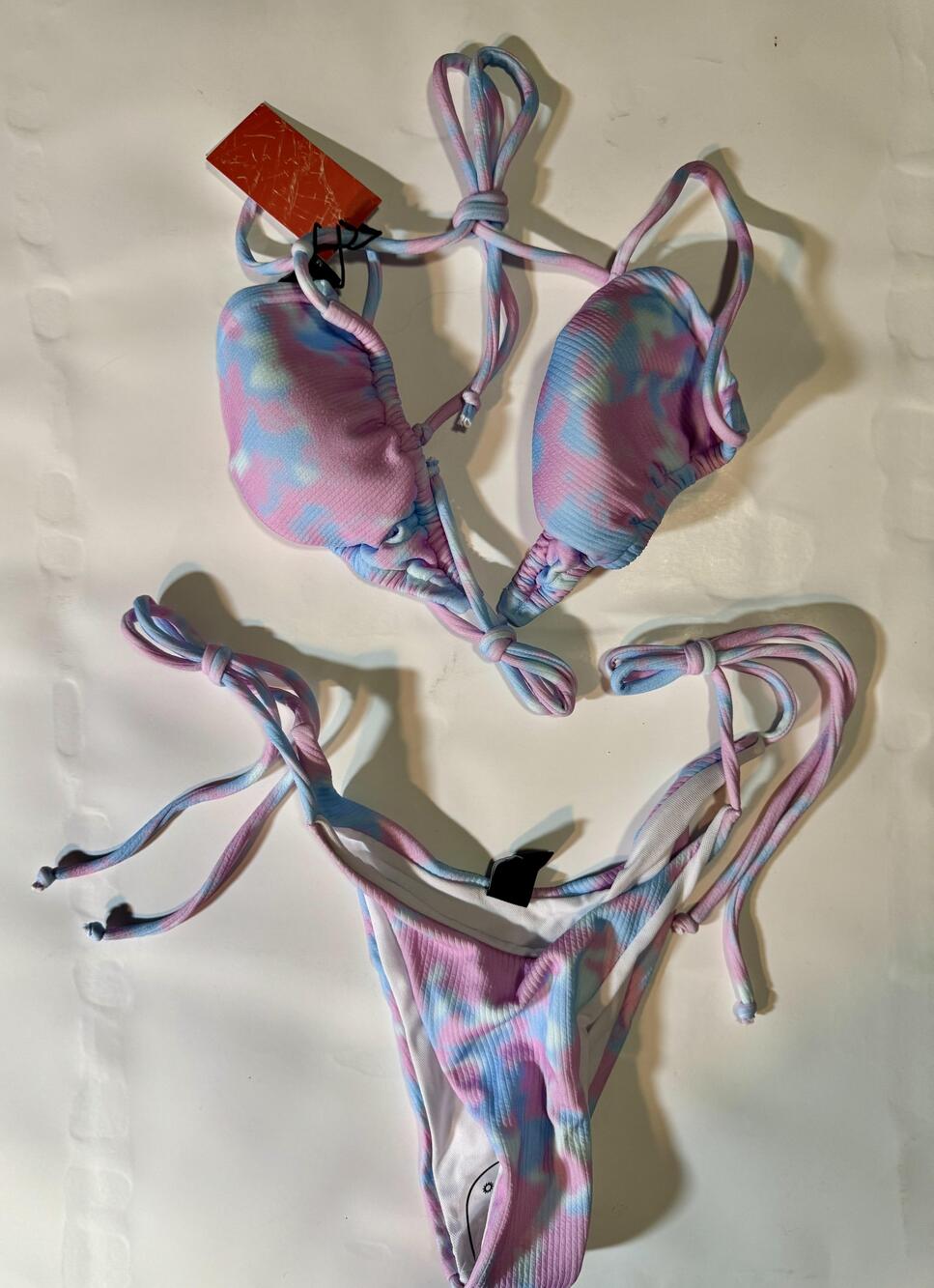 Cider Bikini Swimsuit Womens Medium Multicolor Tie Dye Triangle Tie Side Set